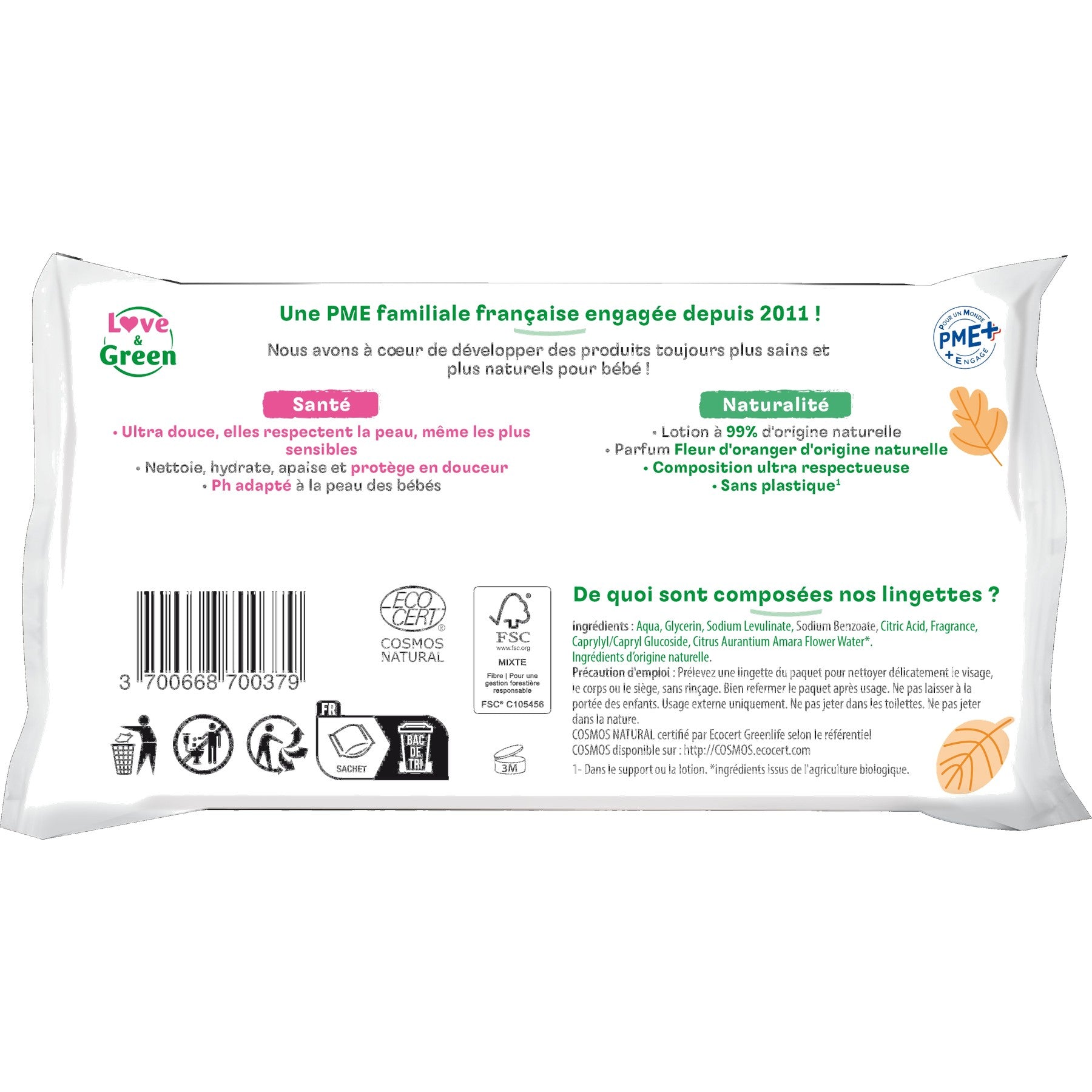 Orange Blossom Scented Ecological Wipes - 100% Naturally Derived Fibres - 64 Wipes