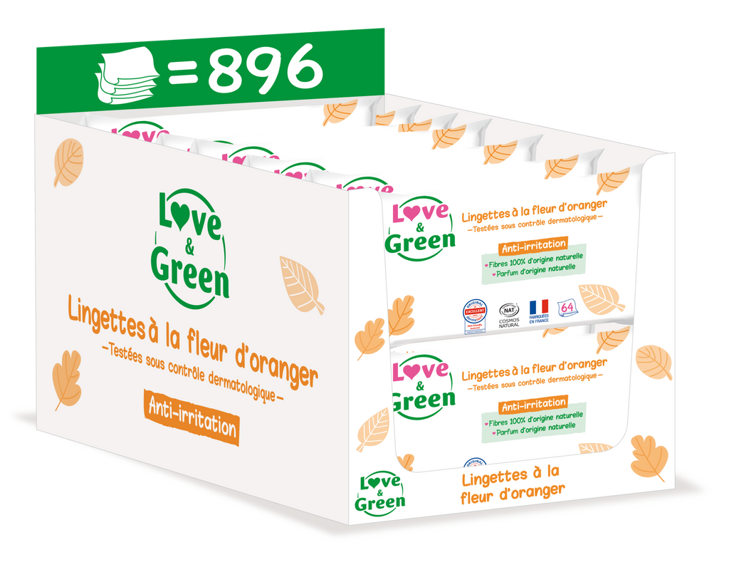 Orange Blossom Scented Ecological Wipes - 100% Naturally Derived Fibres - 64 Wipes