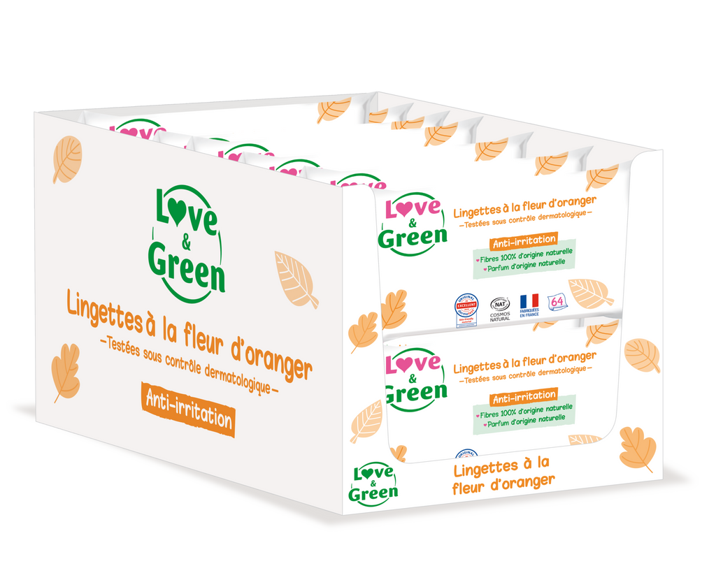 Orange Blossom Scented Ecological Wipes - 100% Naturally Derived Fibres - 64 Wipes