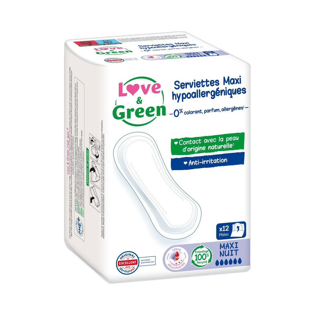 Hypoallergenic And Ecological "Maxi Night" Sanitary Towels X 12