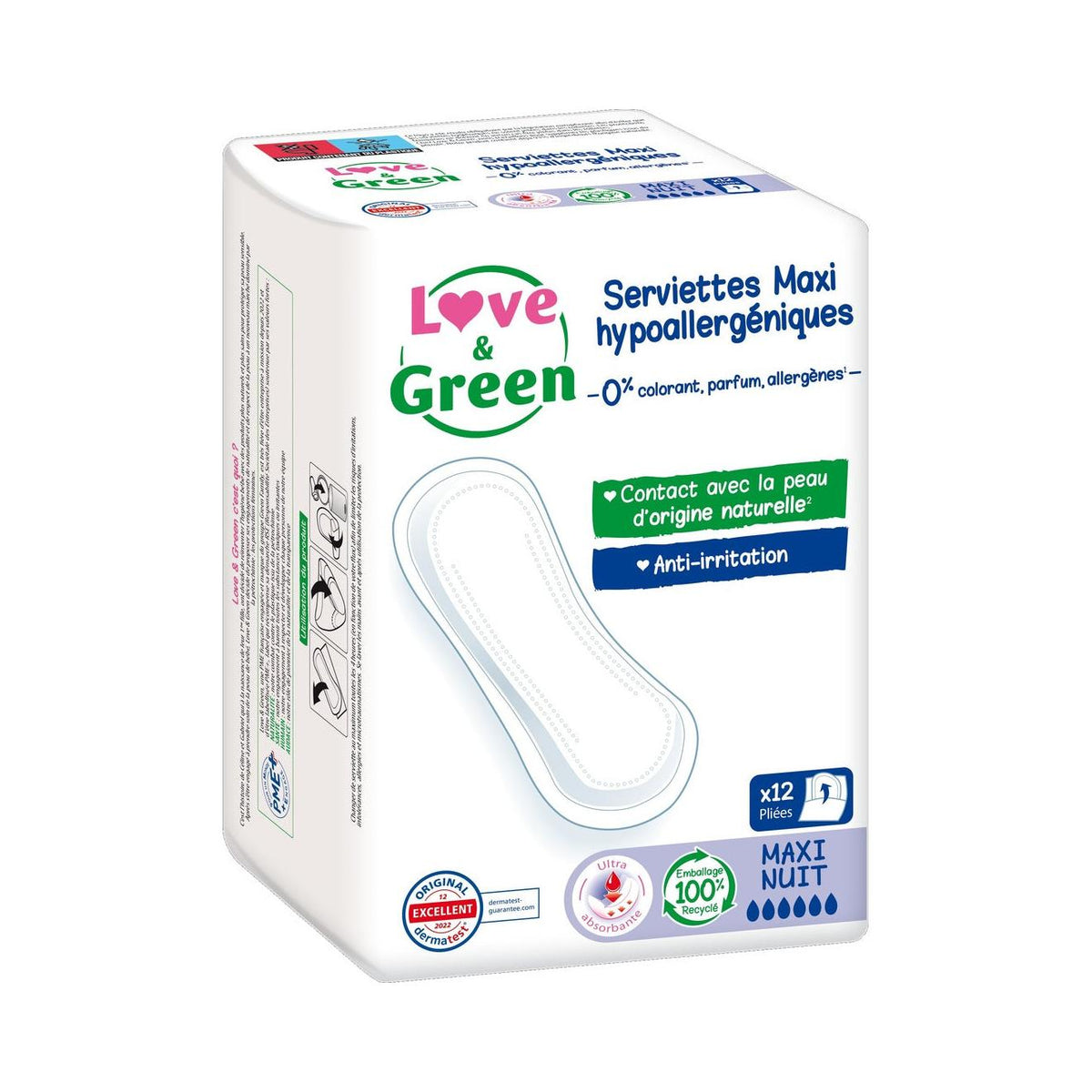 Hypoallergenic And Ecological "Maxi Night" Sanitary Towels X 12