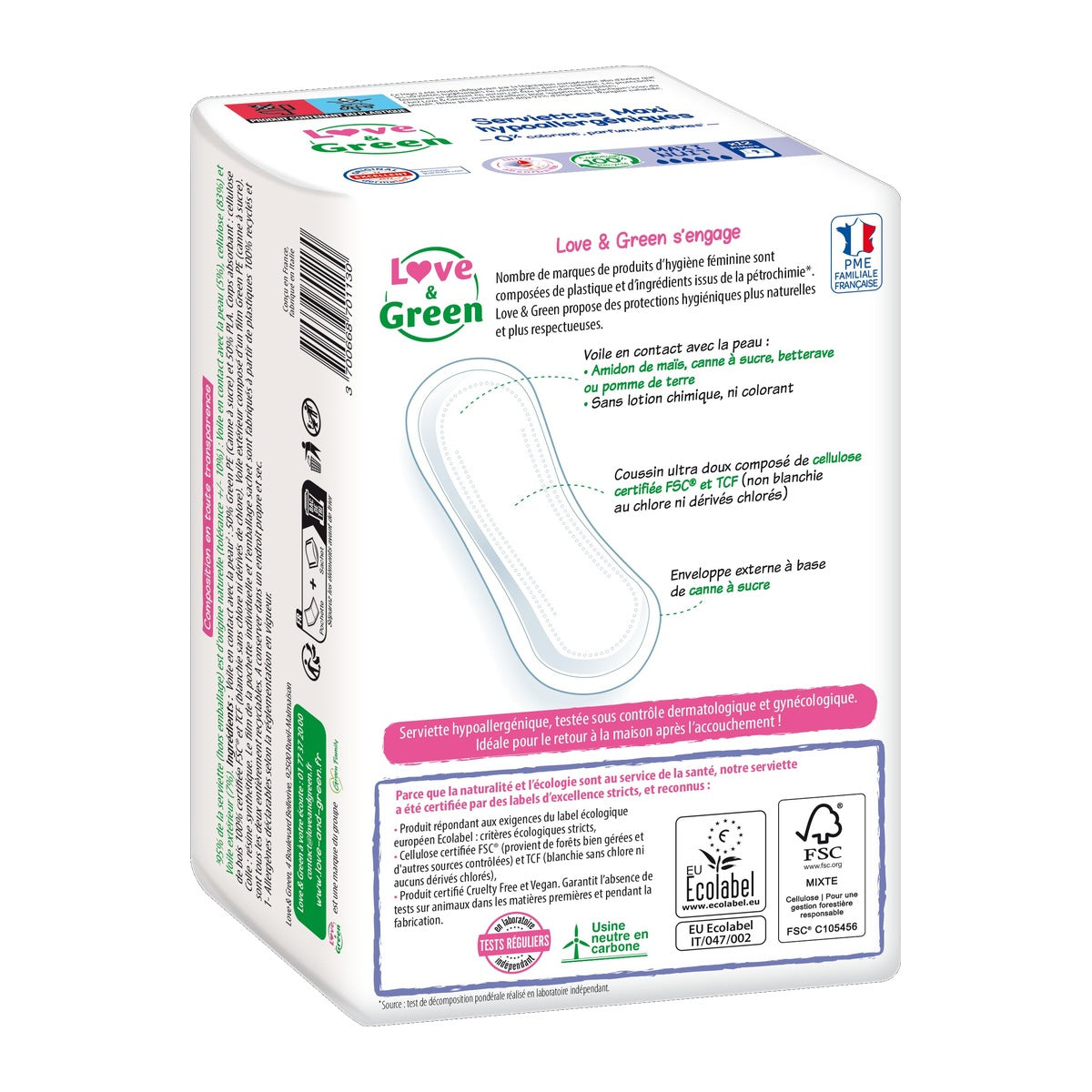Serviettes Hypoallergéniques Et Écologiques "Maxi Nuit" X 12