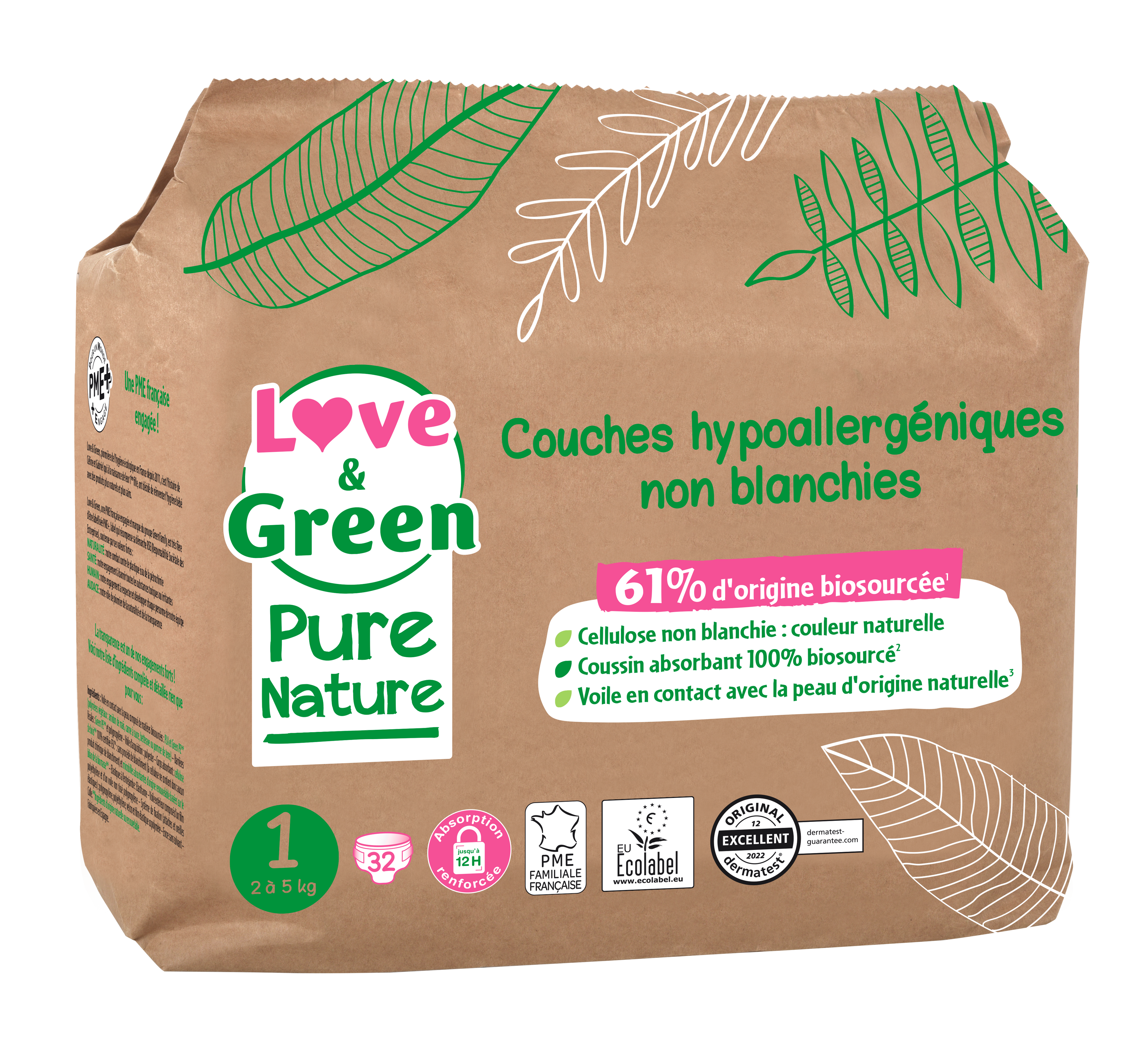Pure Nature Couches Hypoallergéniques Et Écologiques Non Blanchies T1 X 32