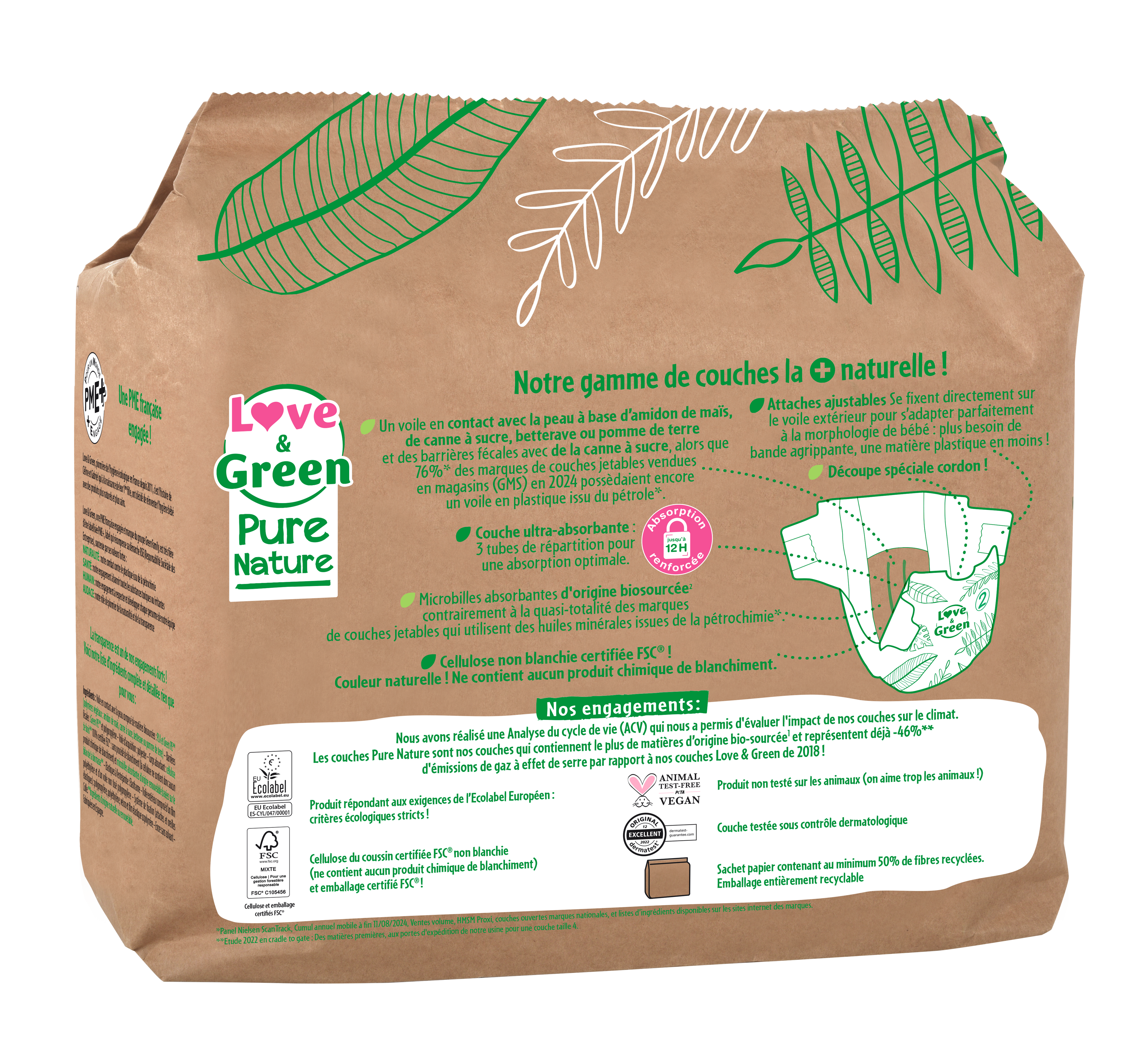 Pure Nature Couches Hypoallergéniques Et Écologiques Non Blanchies T2 X 35