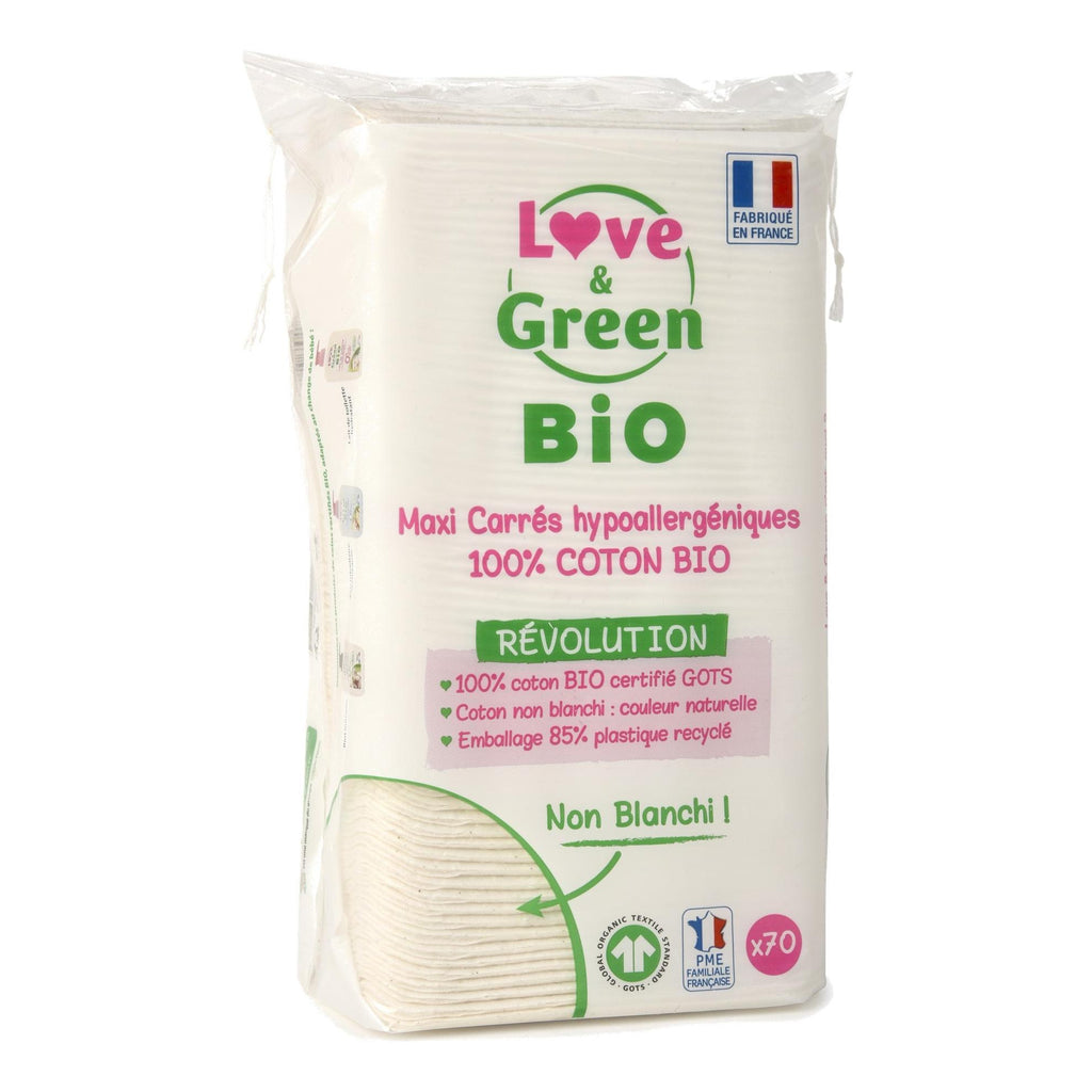Hypoallergene Maxi-Wattenschijfjes 100% Ongebleekt Biologisch Katoen - 70 Stuks