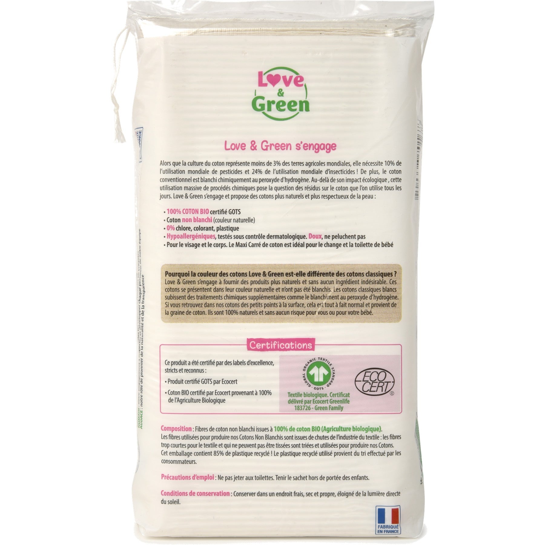 Maxi Carrés Hypoallergéniques 100% Coton Bio Non Blanchis - 70 Cotons