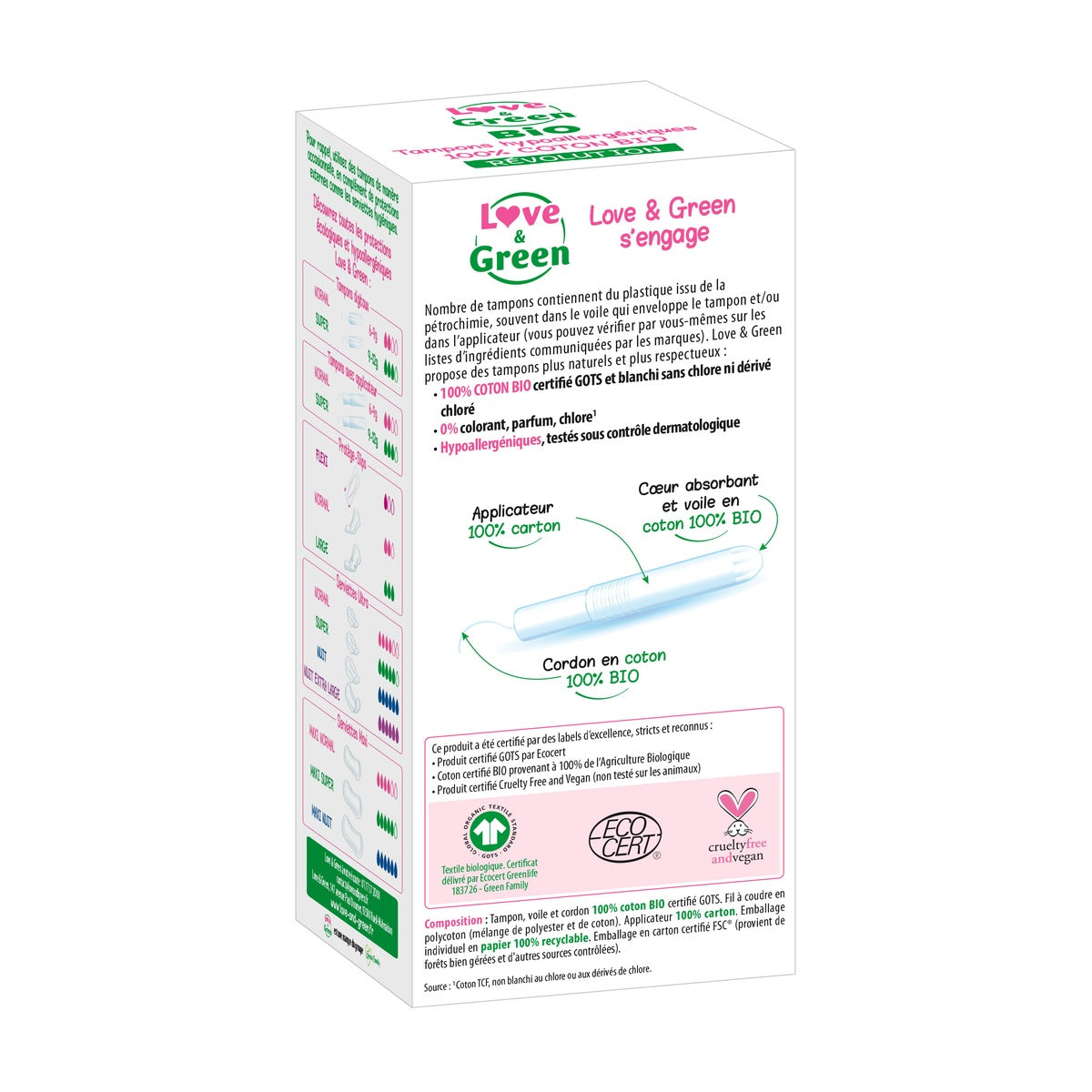 Tampons 100% Coton Bio Hypoallergéniques Et Écologiques Avec Applicateur "Normal" X 16