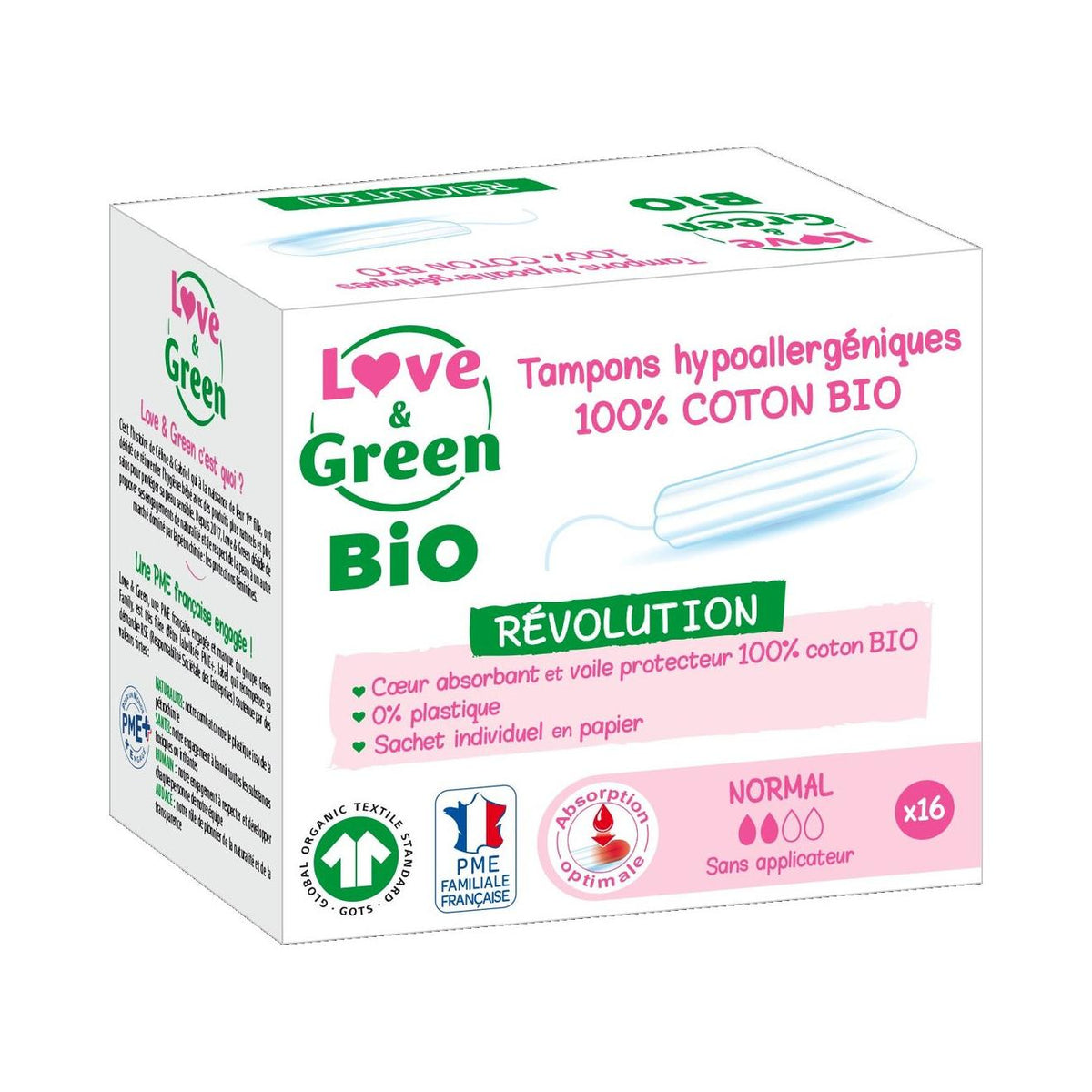 Tampony 100% Bawełna Organiczna Hipoalergiczne I Ekologiczne Bez Aplikatora "Normal" X 16