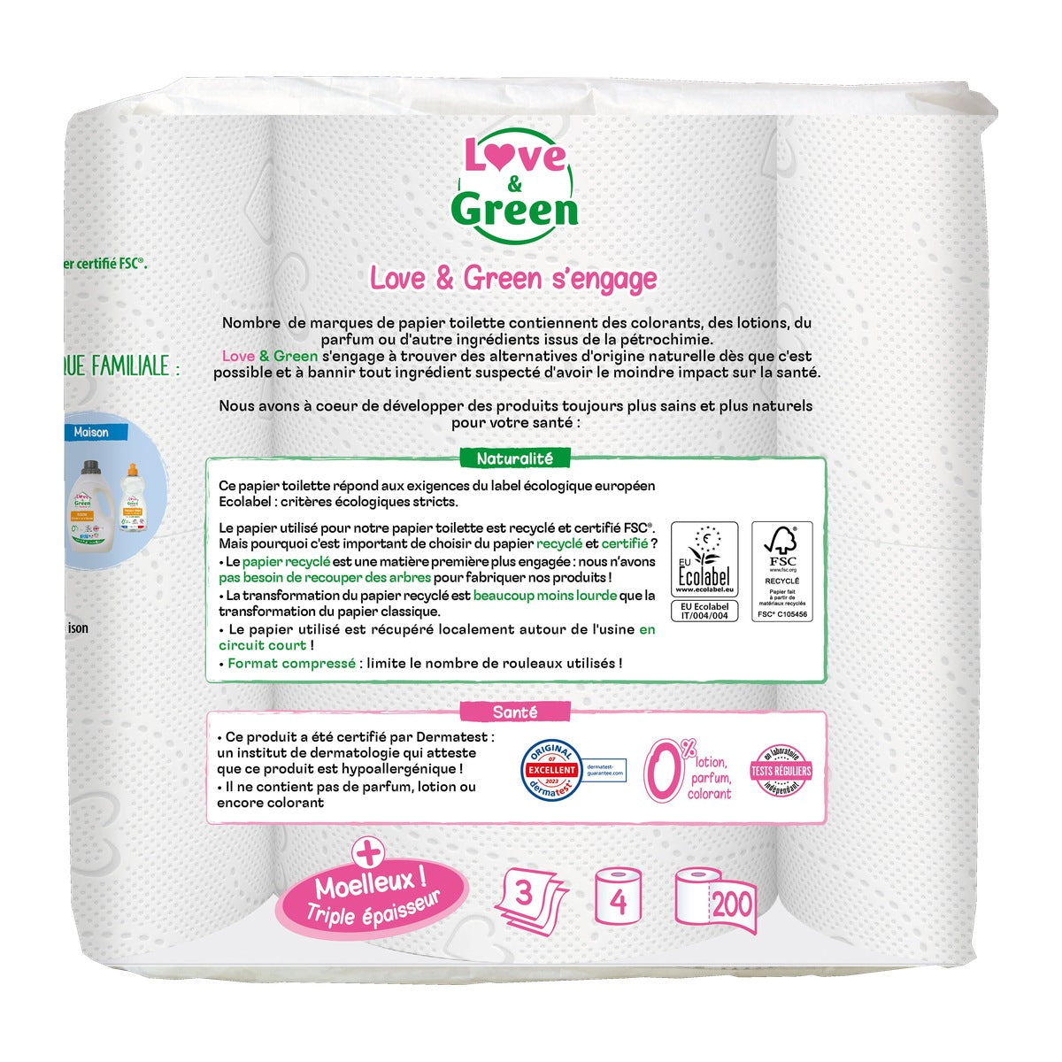Recycled Hypoallergenic And Ecological Toilet Paper – Triple Thickness - 4 Compressed Rolls