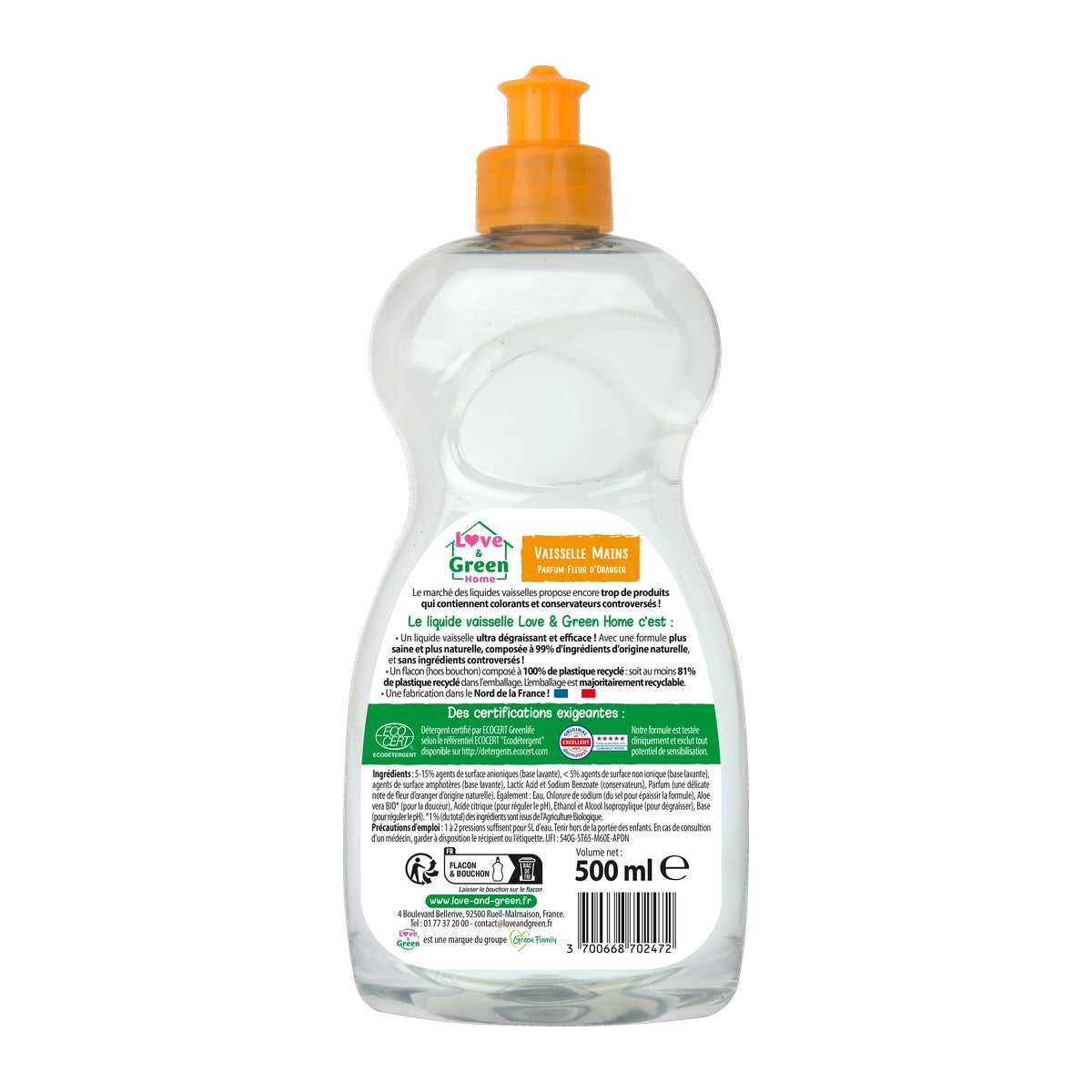 Home Liquide Vaisselle, Ultra-Dégraissant Parfumé Fleur D'Oranger - 500Ml