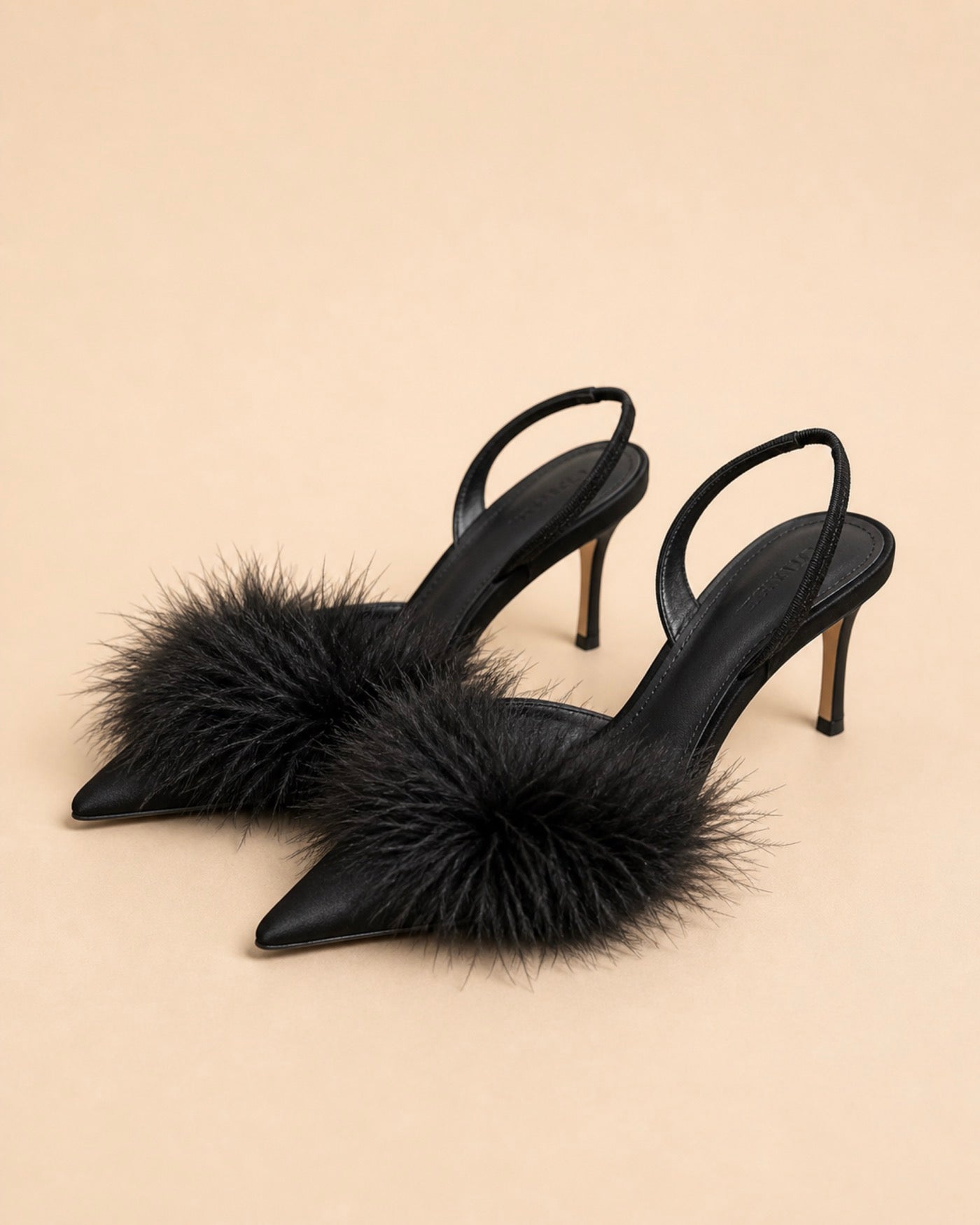 Pia Sling In Black Suede & Turkey Feathers
