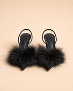 Pia Sling In Black Suede & Turkey Feathers