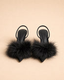 Pia Sling In Black Suede & Turkey Feathers