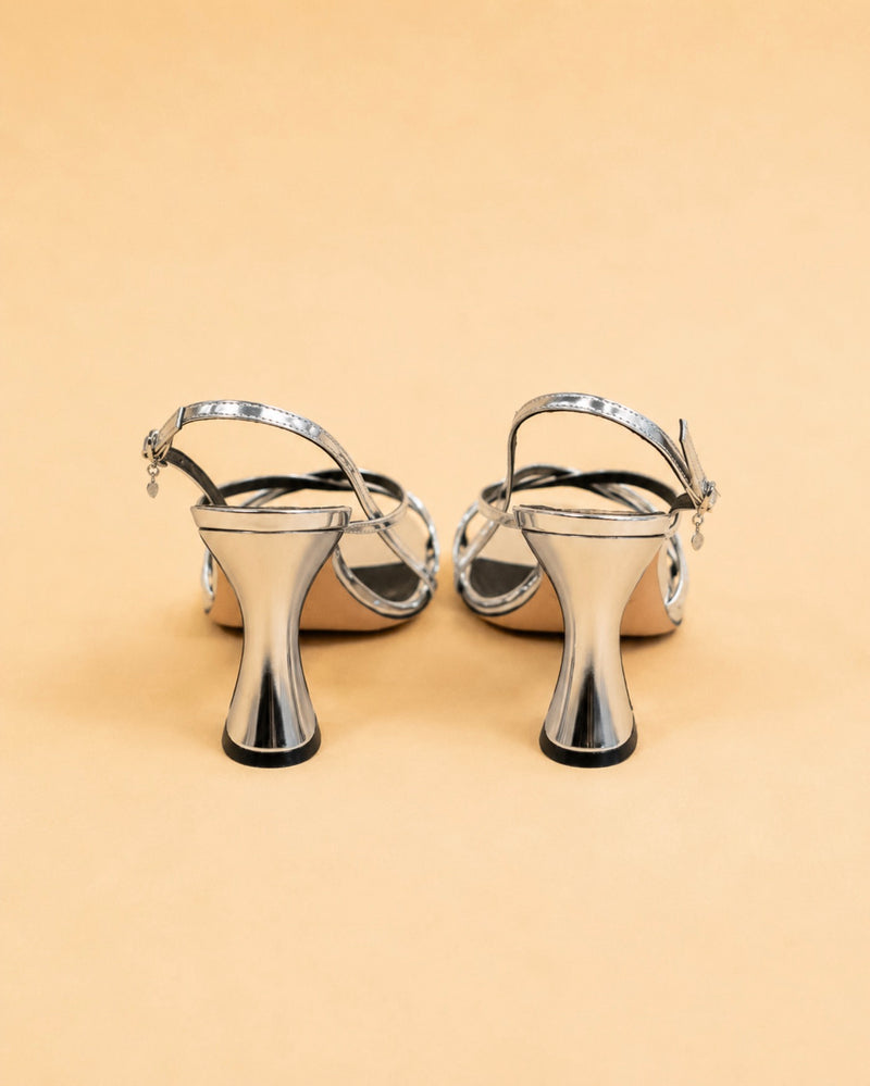 Stella Sandal In Silver Mirrored Leather