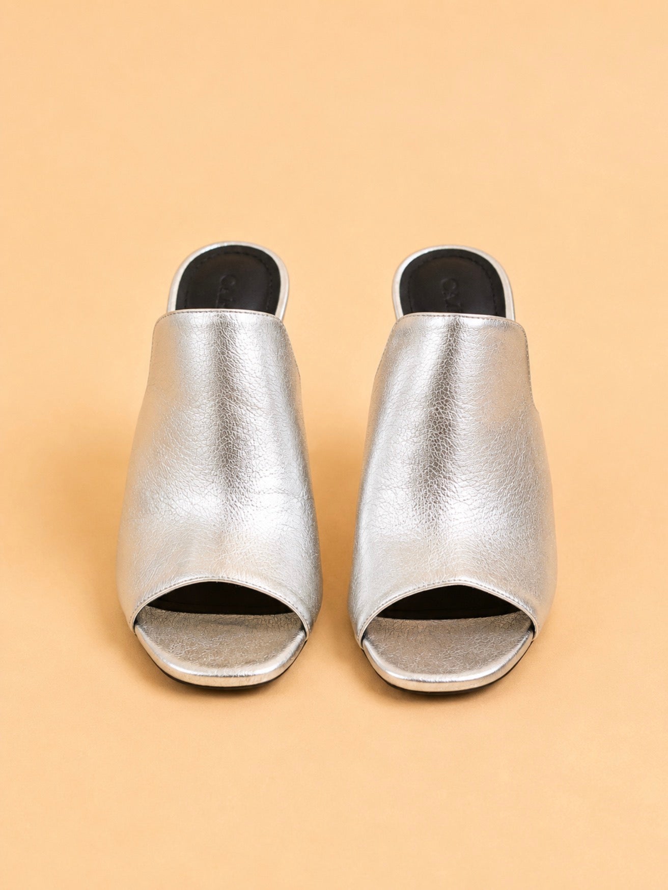 Sade Mule In Silver Laminated Lambskin