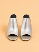 Sade Mule In Silver Laminated Lambskin