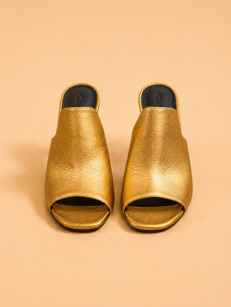 Sade Mule In Gold Laminated Lambskin