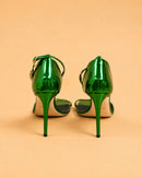 Ora Sandal In Green Mirrored Leather