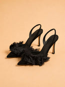 Ella Sling In Black Suede & Organza
