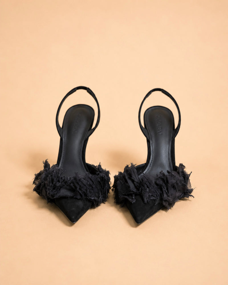 Ella Sling In Black Suede & Organza