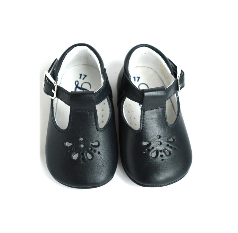 Chaussons Bébé Souples Salomé Antidérapants Mini-Aloïs - Cuir Bleu Marine - Mixte
