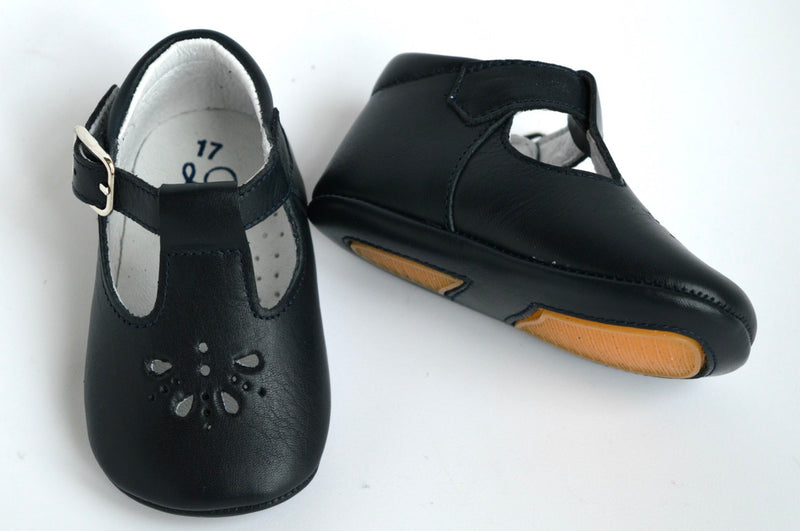 Chaussons Bébé Souples Salomé Antidérapants Mini-Aloïs - Cuir Bleu Marine - Mixte