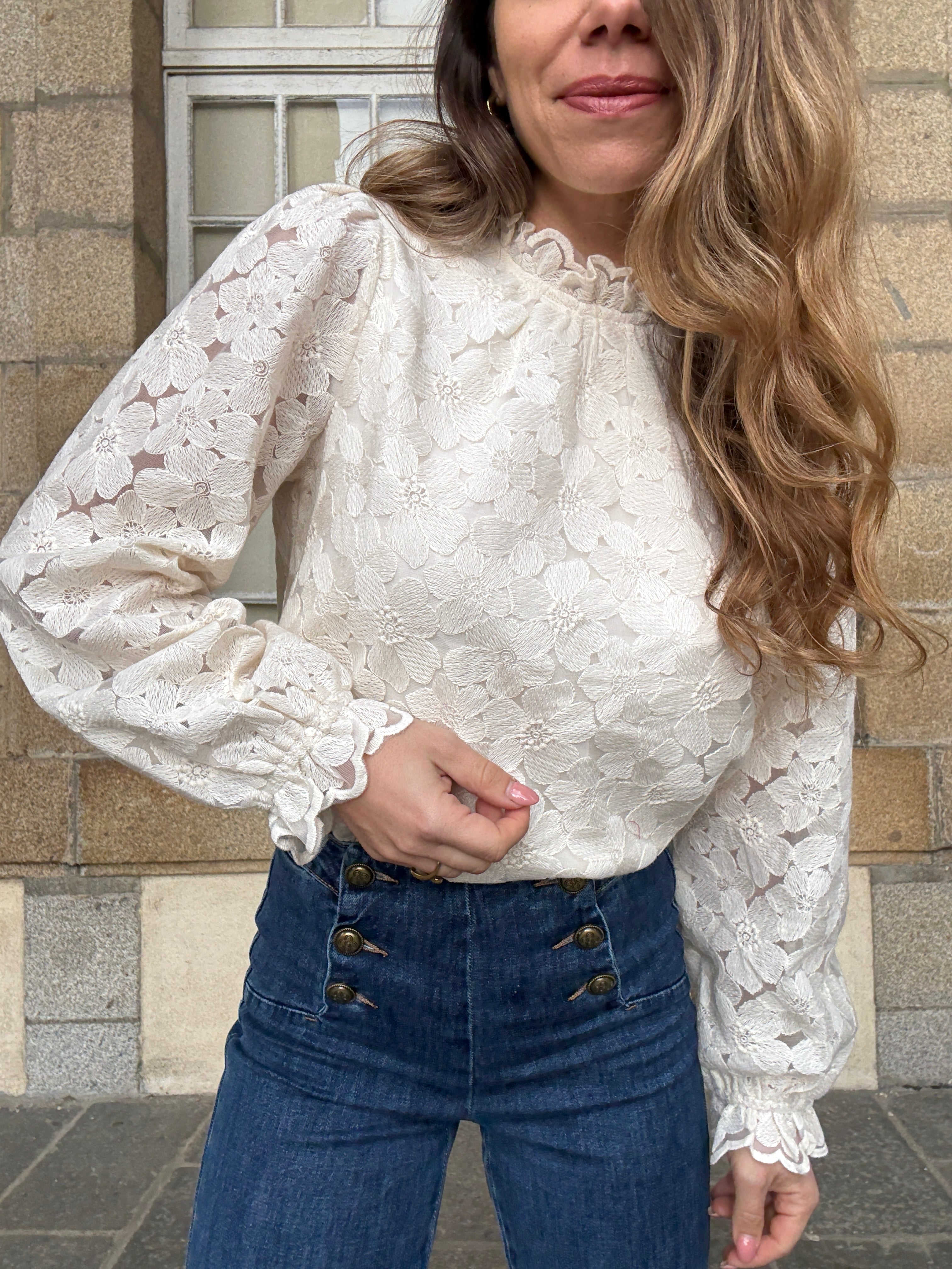 Blusa Alma Crudo De Encaje