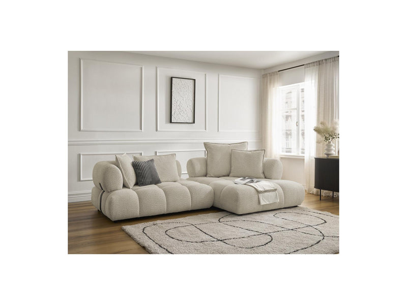 Canapé D'Angle Fixe - Alya - Tissu Bouclette - Angle Droit