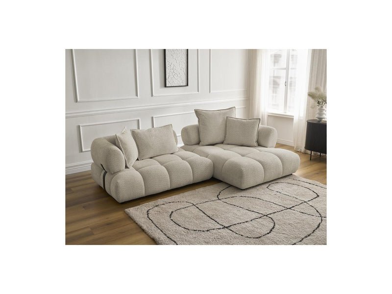 Canapé D'Angle Fixe - Alya - Tissu Bouclette - Angle Droit