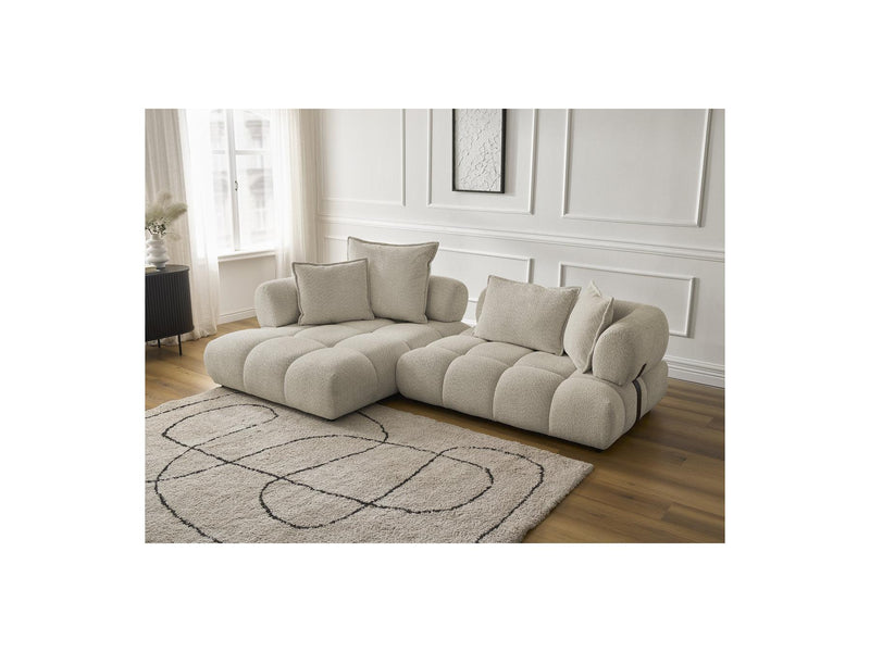 Canapé D'Angle Fixe - Alya - Tissu Bouclette - Angle Gauche