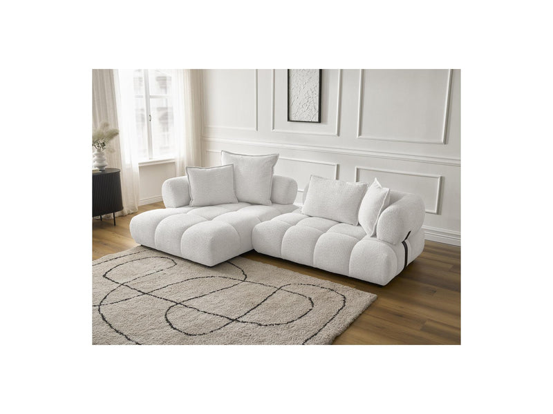 Canapé D'Angle Fixe - Alya - Tissu Bouclette - Angle Gauche