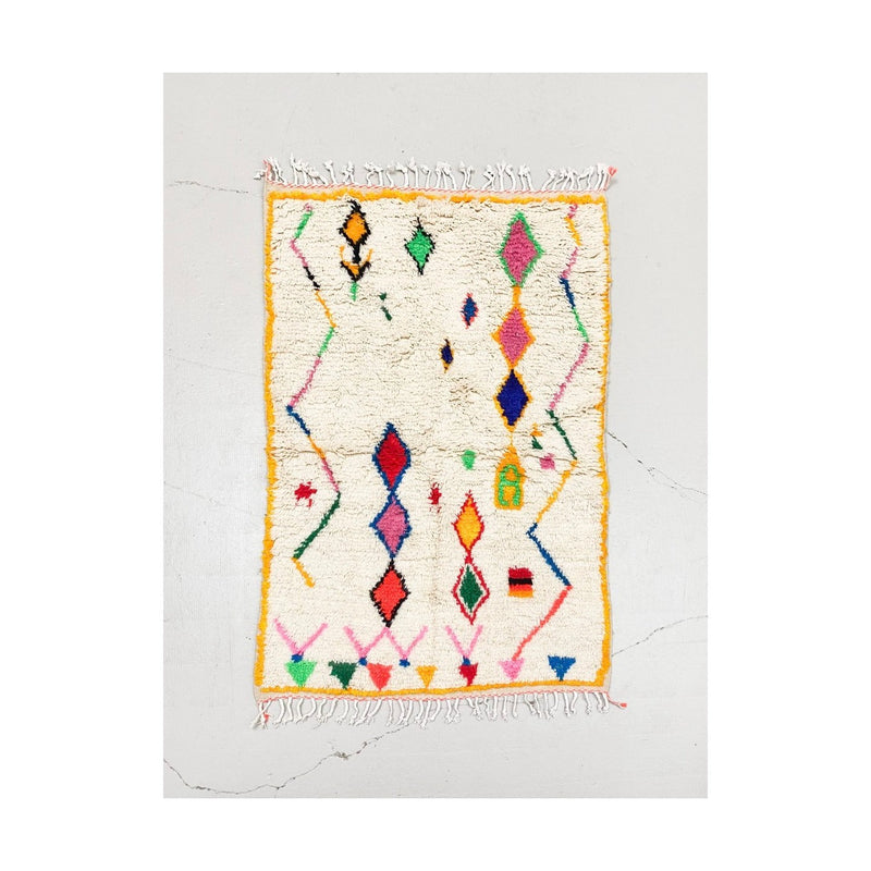 Tapis Berbère Marocain Azilal - Ecru À Motifs Colorés