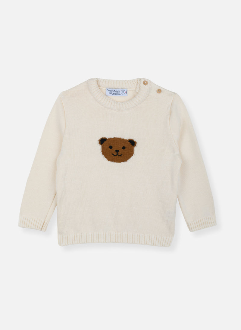 Pull En Coton - Ourson - Écru