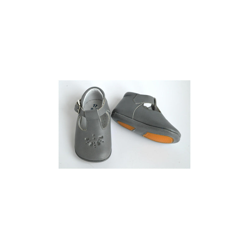 Chaussons Bébé Souples Salomé Antidérapants Mini-Aloïs - Cuir Gris Clair - Mixte