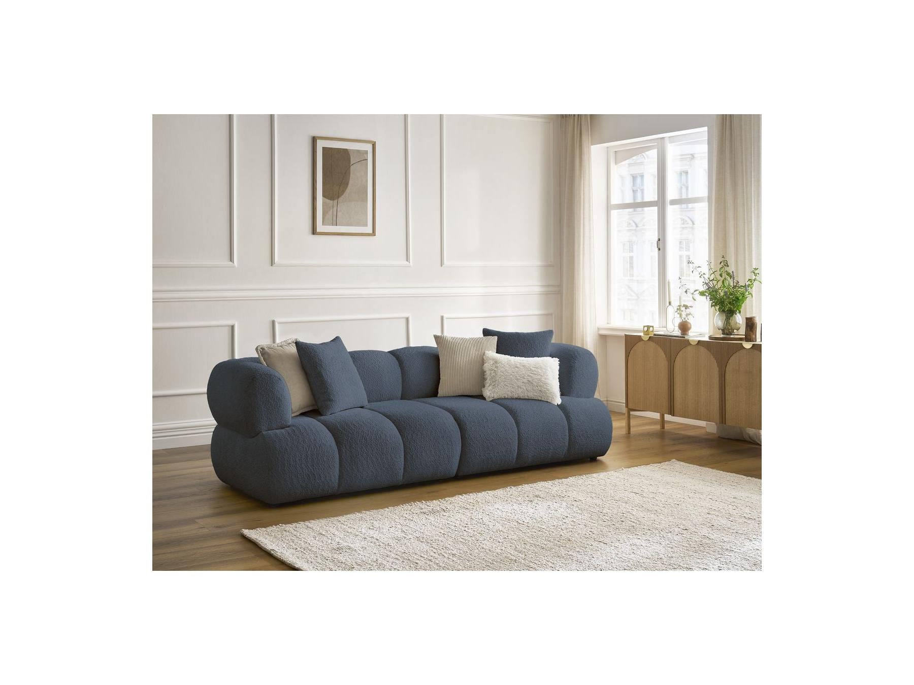 Pamira - Fixed Straight 3-Seater Sofa - Bouclé Fabric