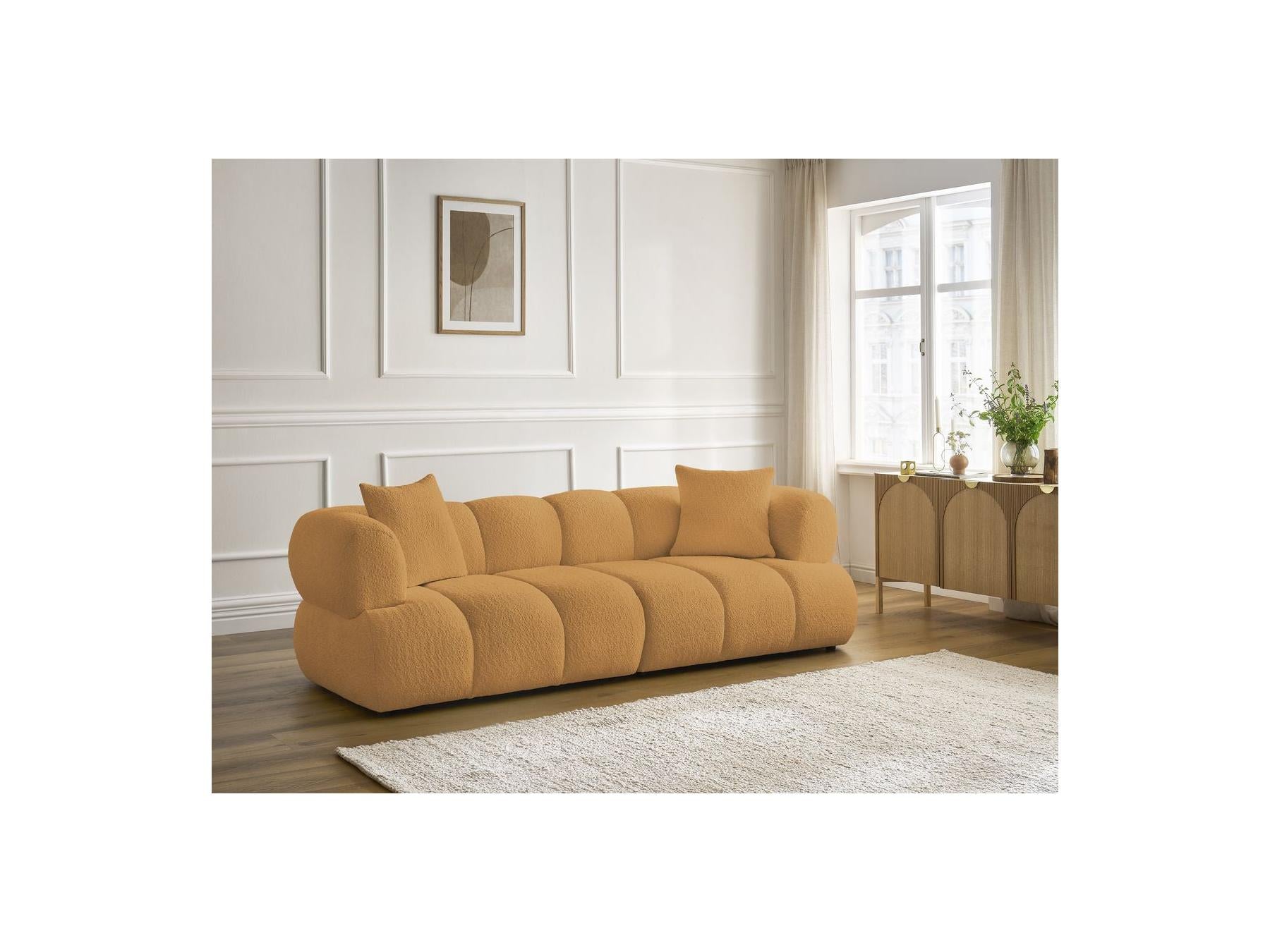 Pamira - Fixed Straight 3-Seater Sofa - Bouclé Fabric