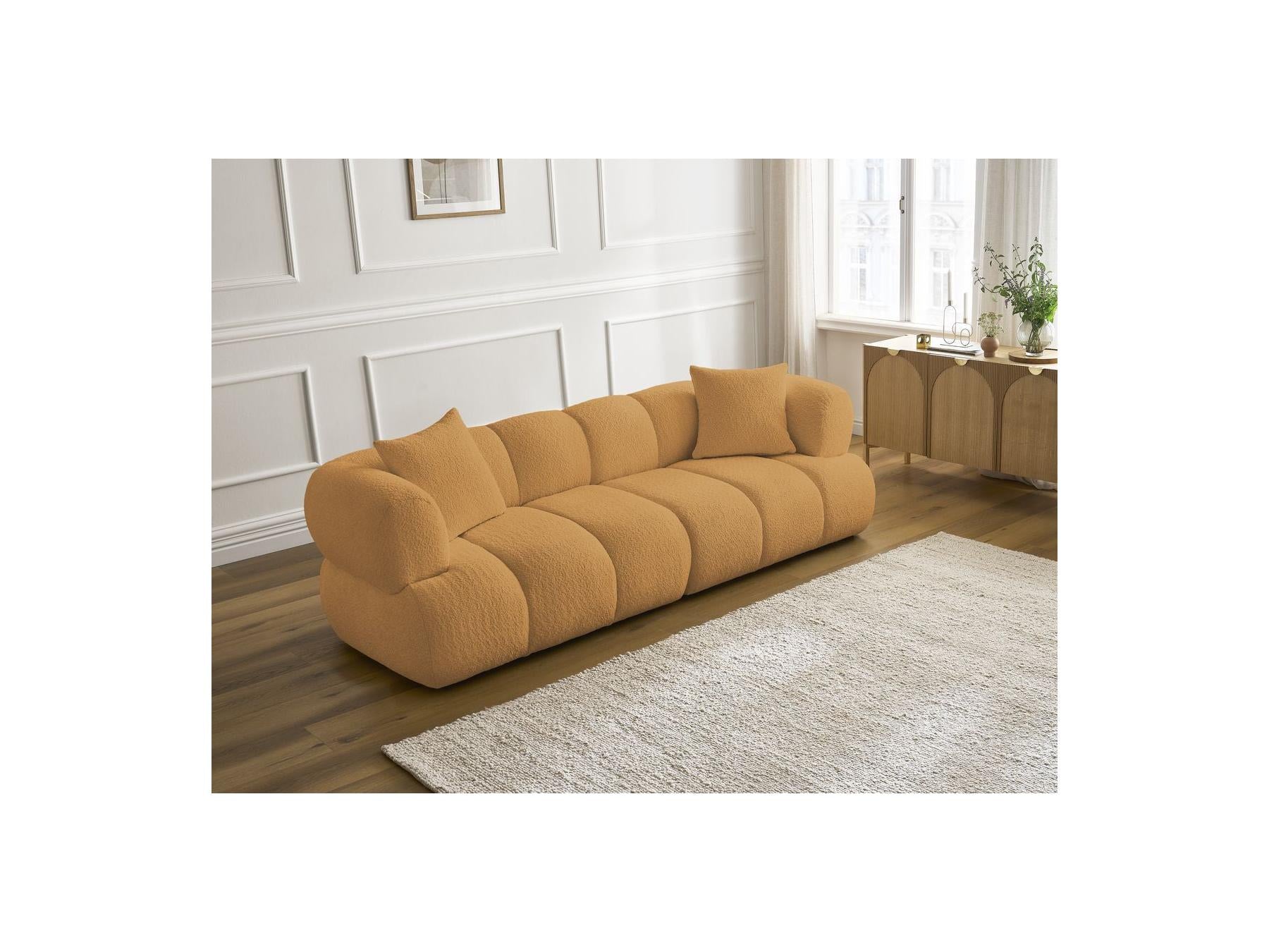 Pamira - Fixed Straight 3-Seater Sofa - Bouclé Fabric