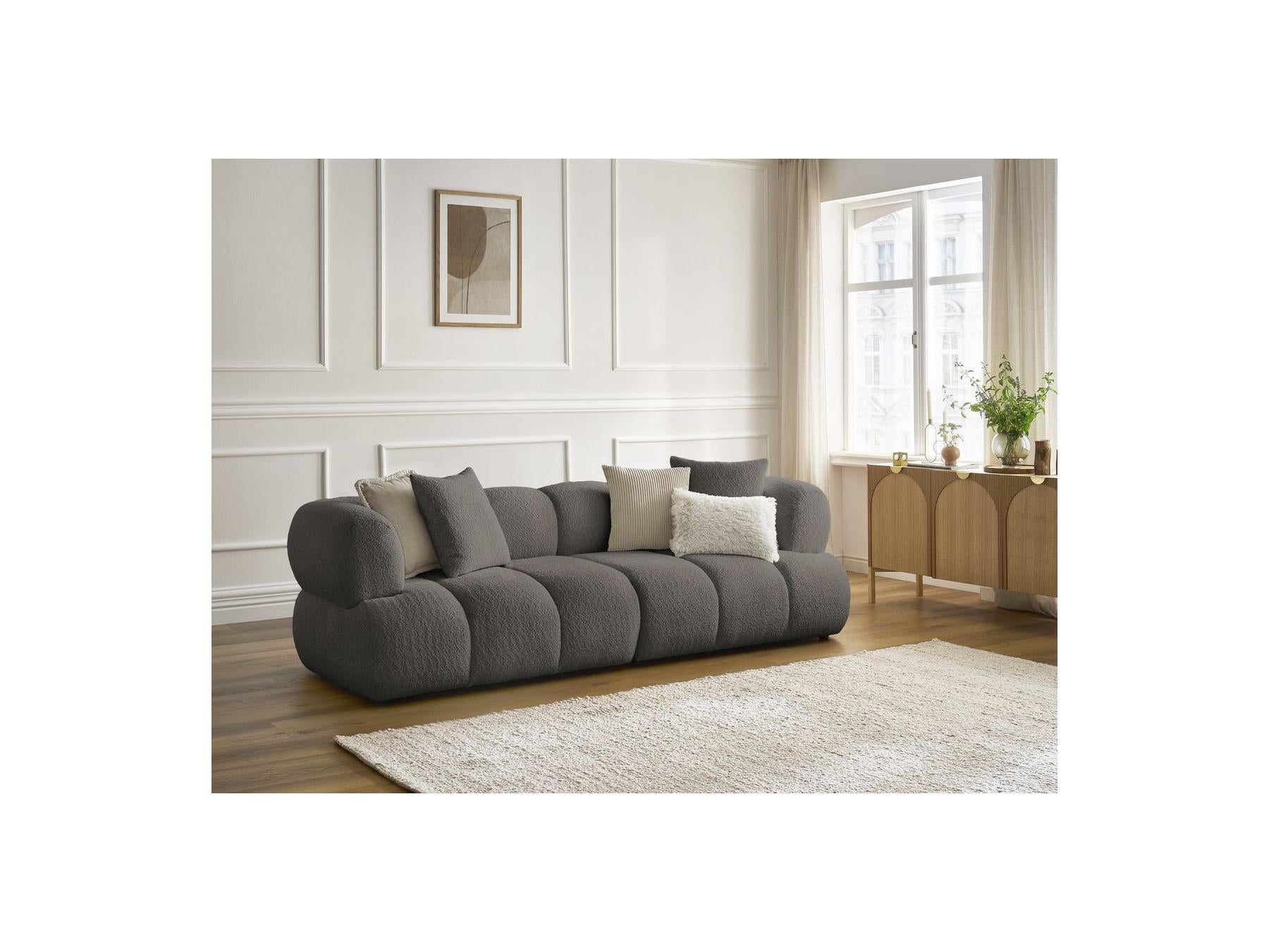 Pamira - Fixed Straight 3-Seater Sofa - Bouclé Fabric