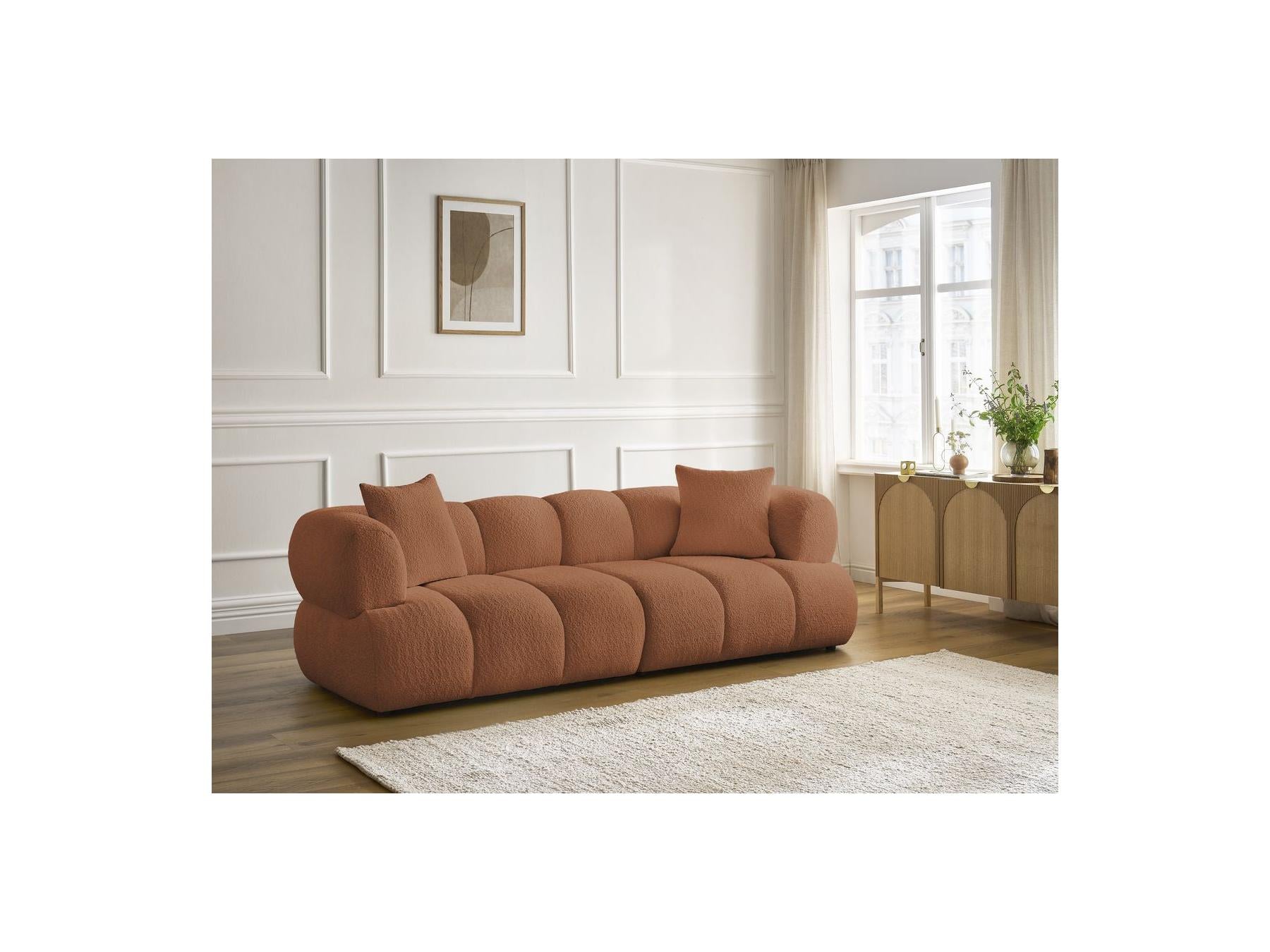 Pamira - Fixed Straight 3-Seater Sofa - Bouclé Fabric
