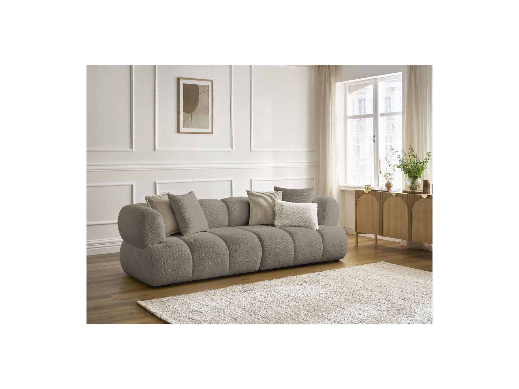 Pamira - Fixed Straight 3-Seater Sofa - Bouclé Fabric