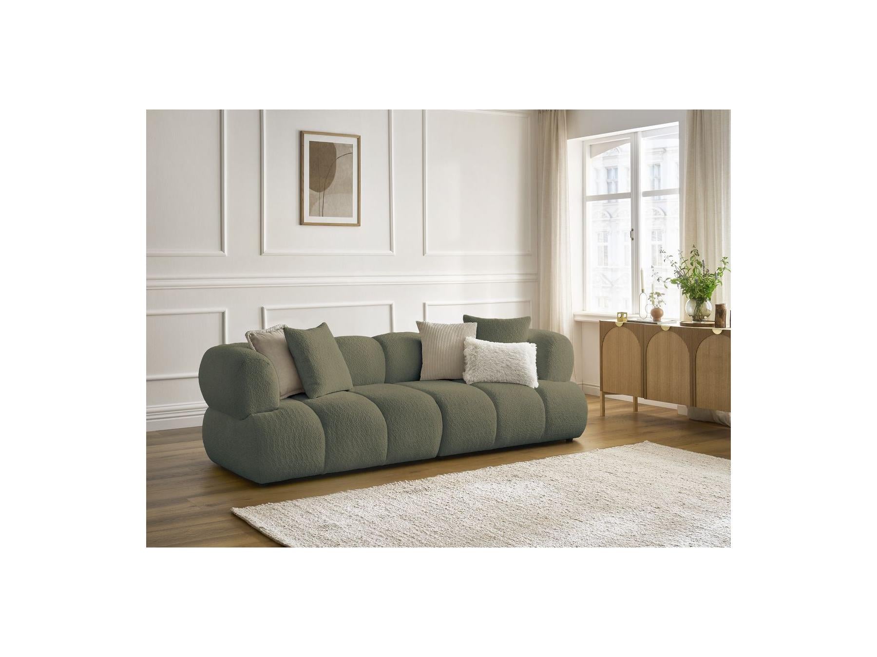 Pamira - Fixed Straight 3-Seater Sofa - Bouclé Fabric