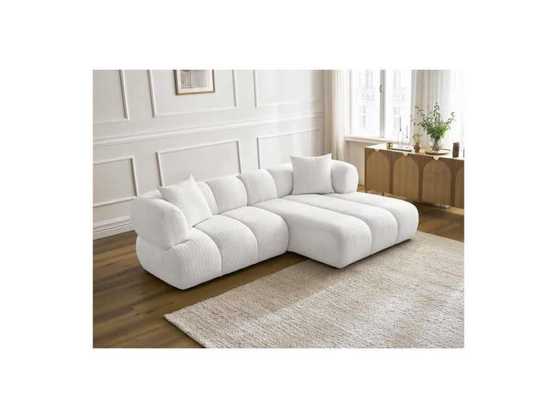 Canapé D'Angle Fixe - Pamira - Tissu Bouclette - Angle Droit