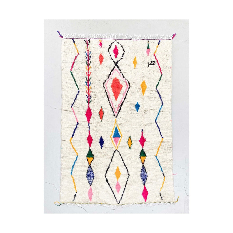 Tapis Berbère Marocain Azilal - Ecru À Motifs Colorés