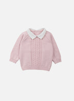 Pull Bébé Esther - Rose Poudre/Blanc