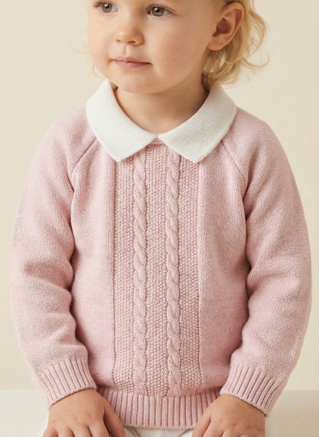 Pull Bébé Esther - Rose Poudre/Blanc