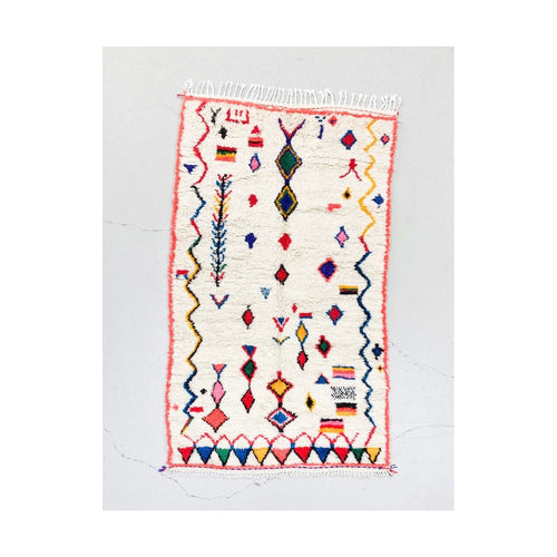 Tapis Berbère Marocain Azilal - Ecru À Motifs Colorés