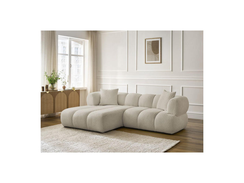 Canapé D'Angle Fixe - Pamira - Tissu Bouclette - Angle Gauche