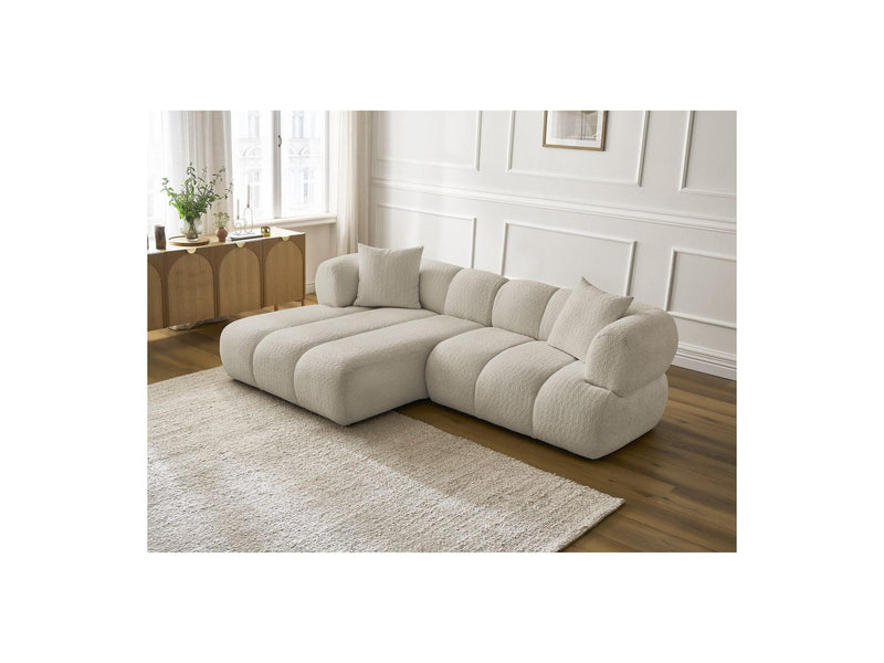 Canapé D'Angle Fixe - Pamira - Tissu Bouclette - Angle Gauche