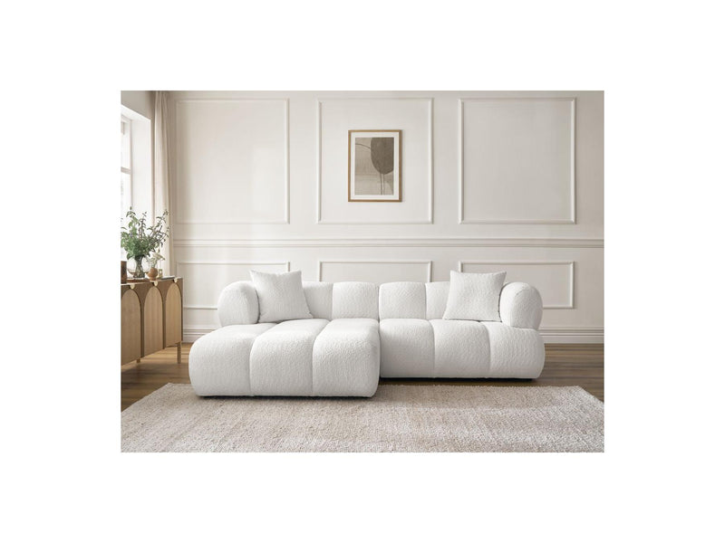 Canapé D'Angle Fixe - Pamira - Tissu Bouclette - Angle Gauche