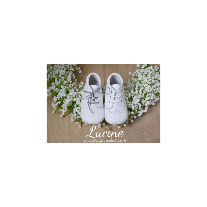 Chaussons Bébé Souples Antidérapants Mini-Arthur - Cuir Blanc - Mixte